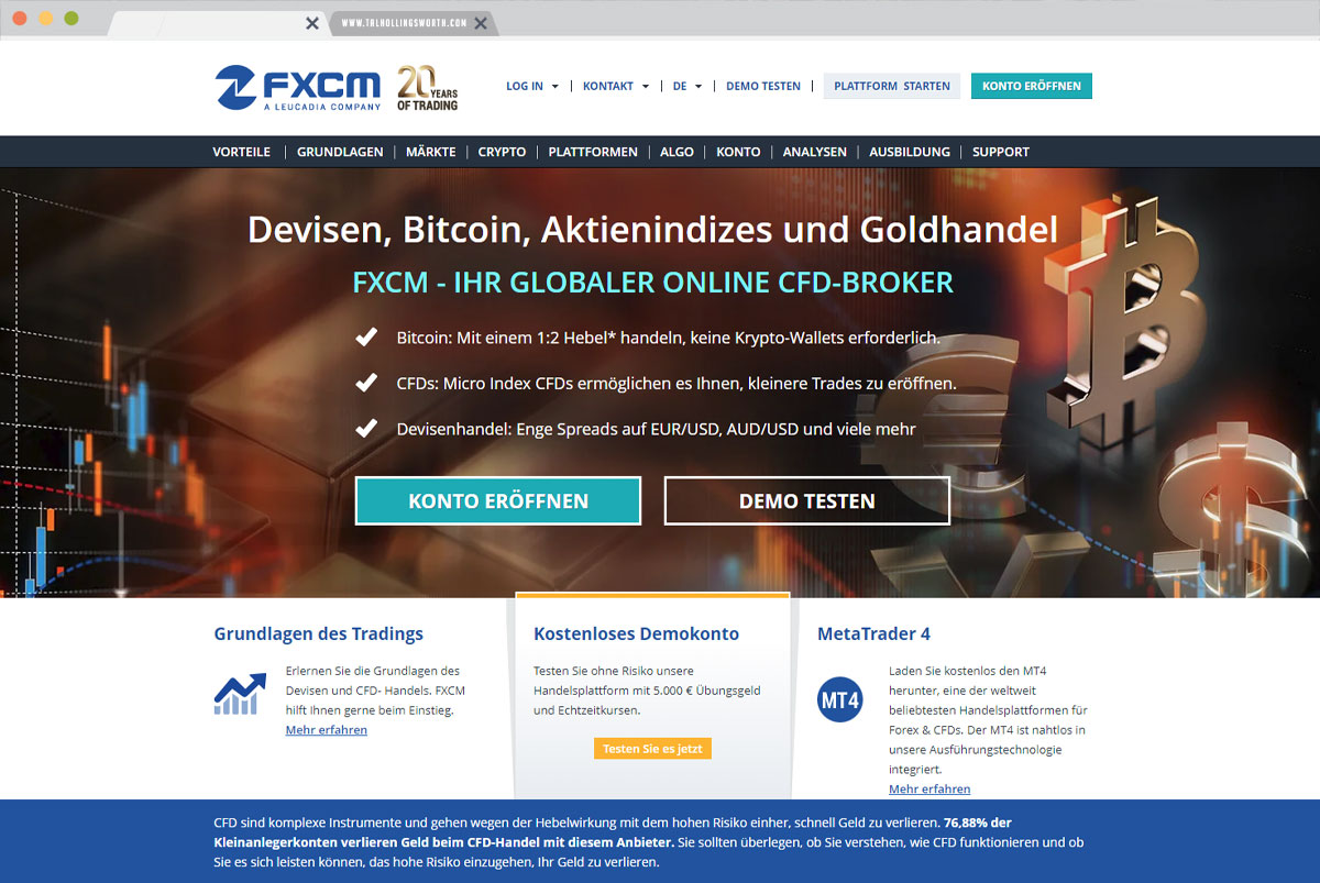 This is a picture of the FXCM German homepage