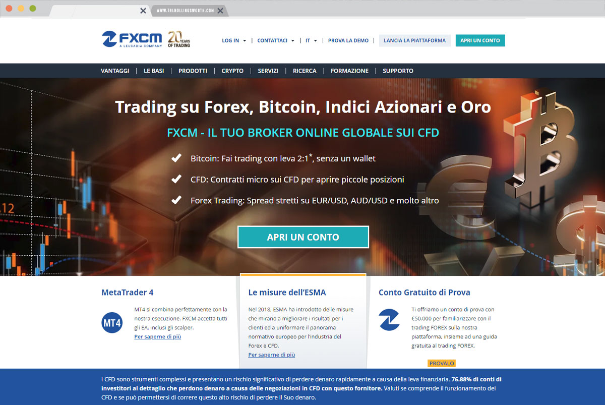 This is a picture of the FXCM Italian homepage